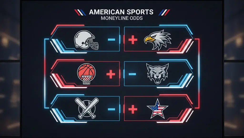 Amerikaanse moneyline odds met plus en min notatie op Amerikaanse sportsbook