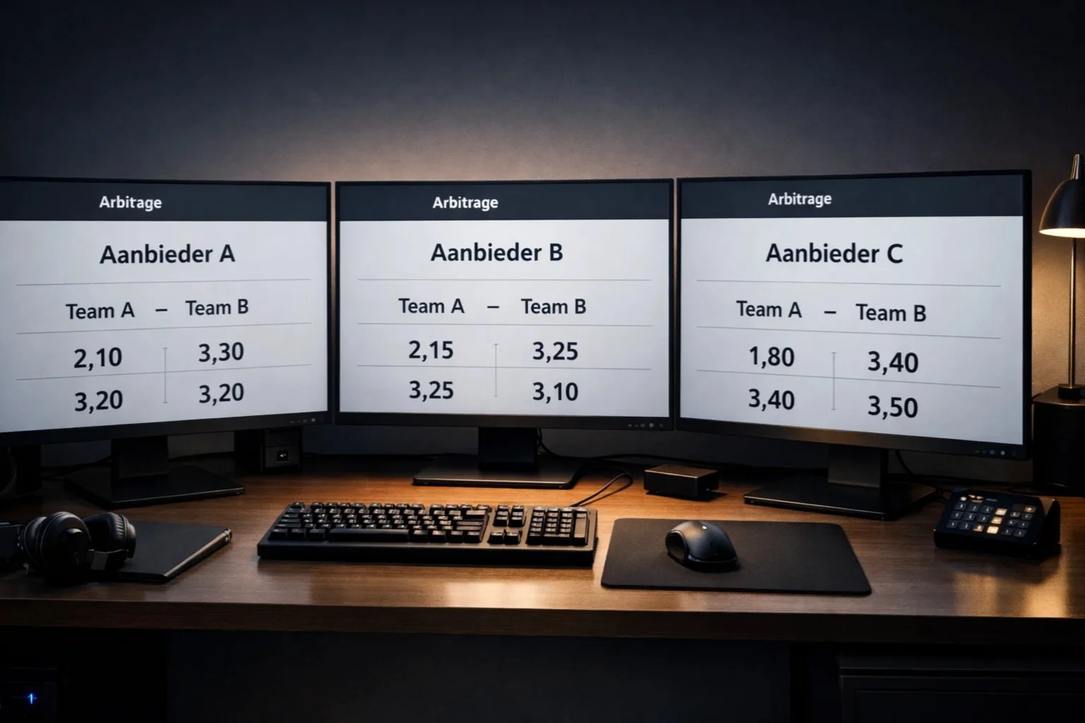 Meerdere bookmaker schermen met verschillende quoteringen
