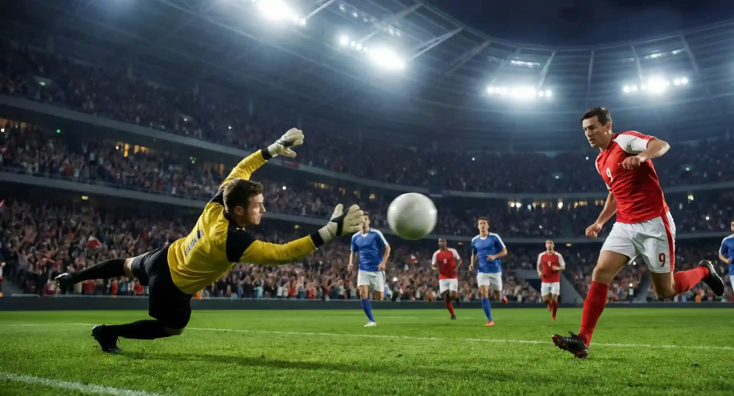 Voetbalwedstrijd met beide teams in aanvallende actie