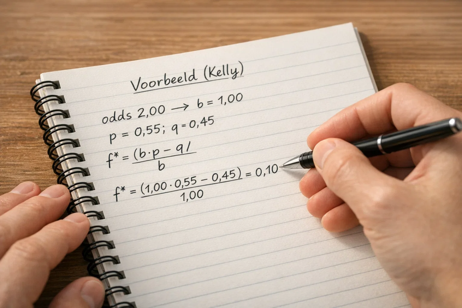 Persoon maakt aantekeningen met formules in notitieboek