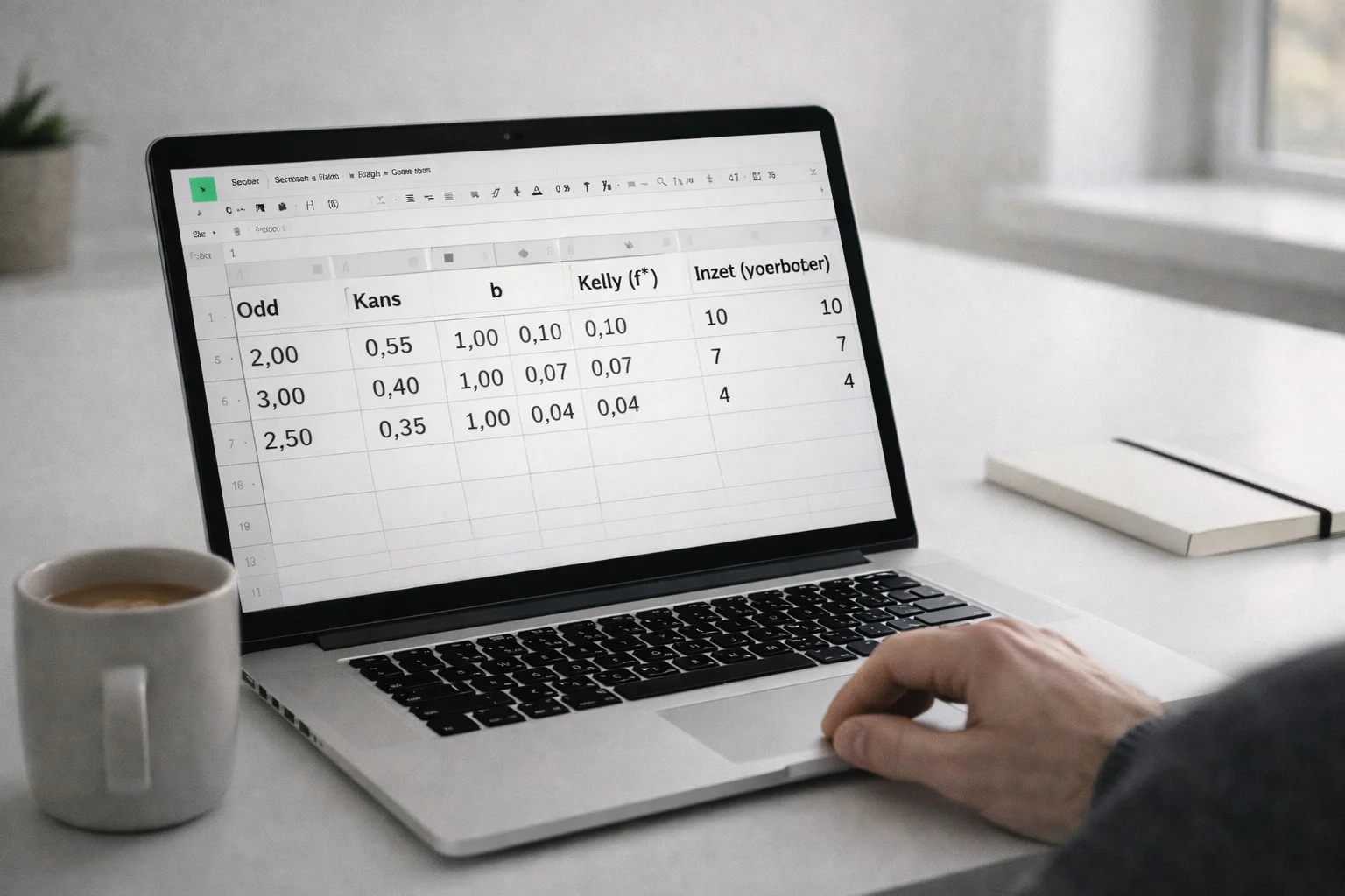 Laptop met spreadsheet en financiële gegevens op bureau