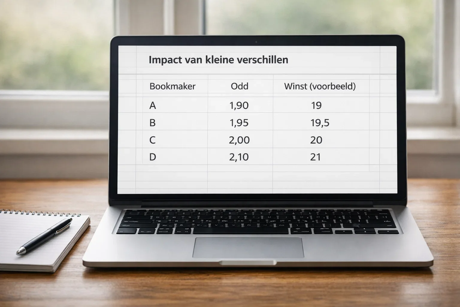 Vergelijkingstabel met cijfers op laptopscherm