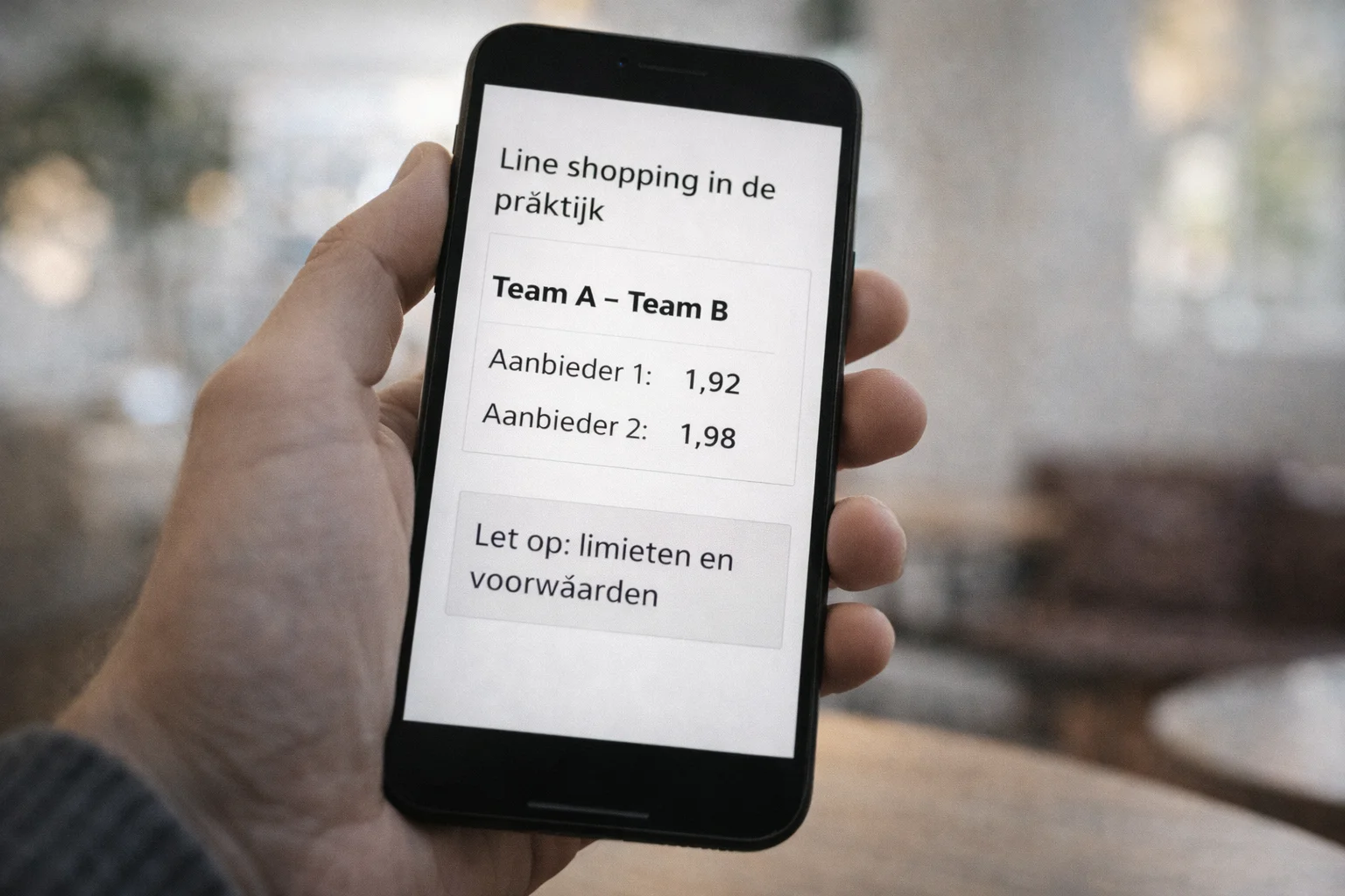 Smartphone met sportweddenschap app in hand van persoon
