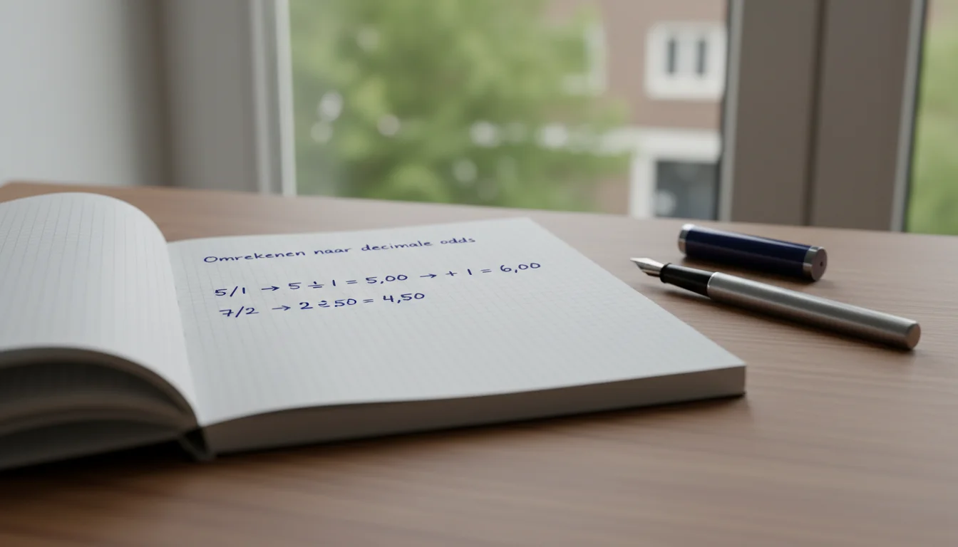 Notepad met berekening van fractionele odds naar winst