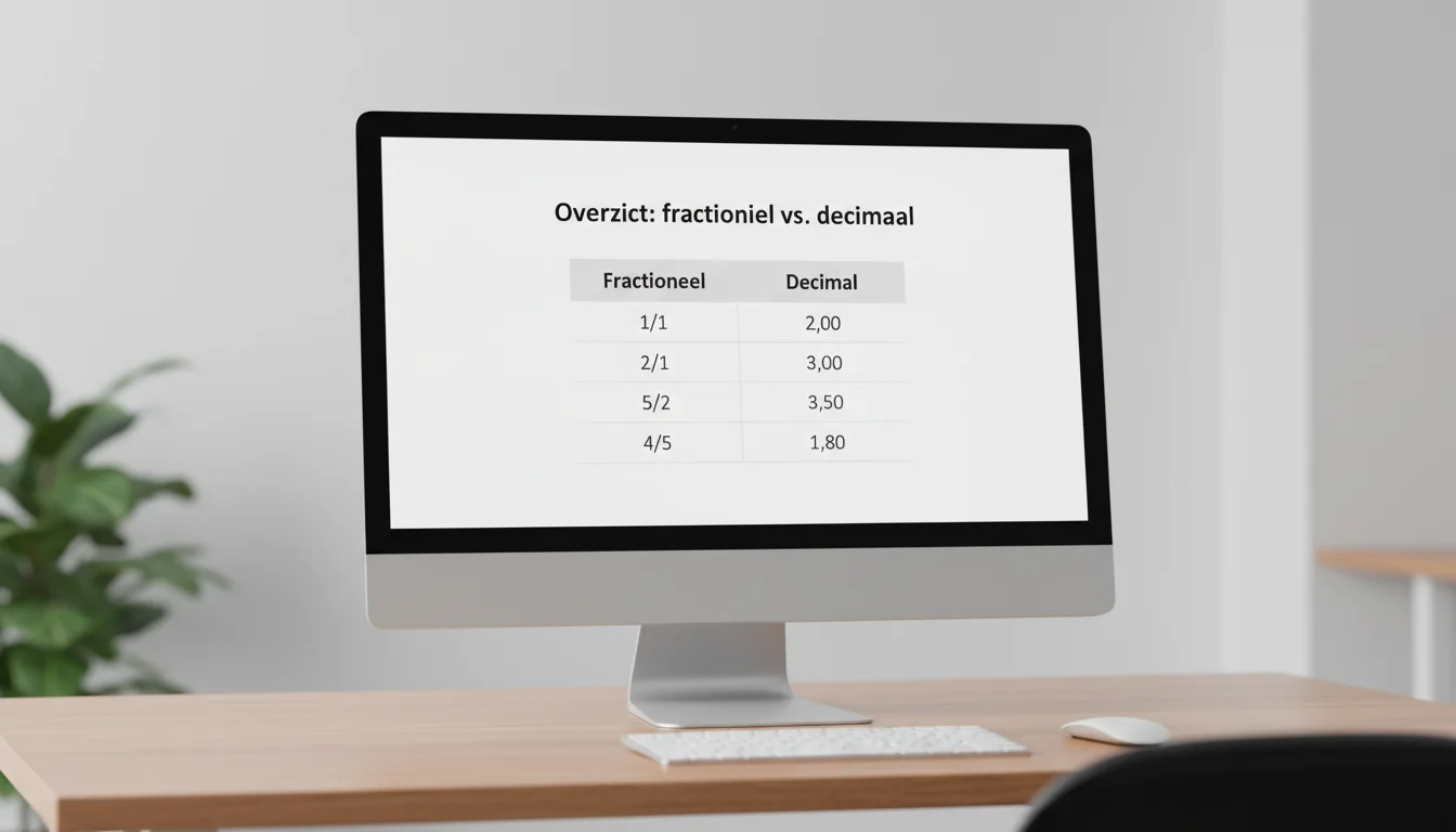 Overzicht van fractionele en decimale odds naast elkaar