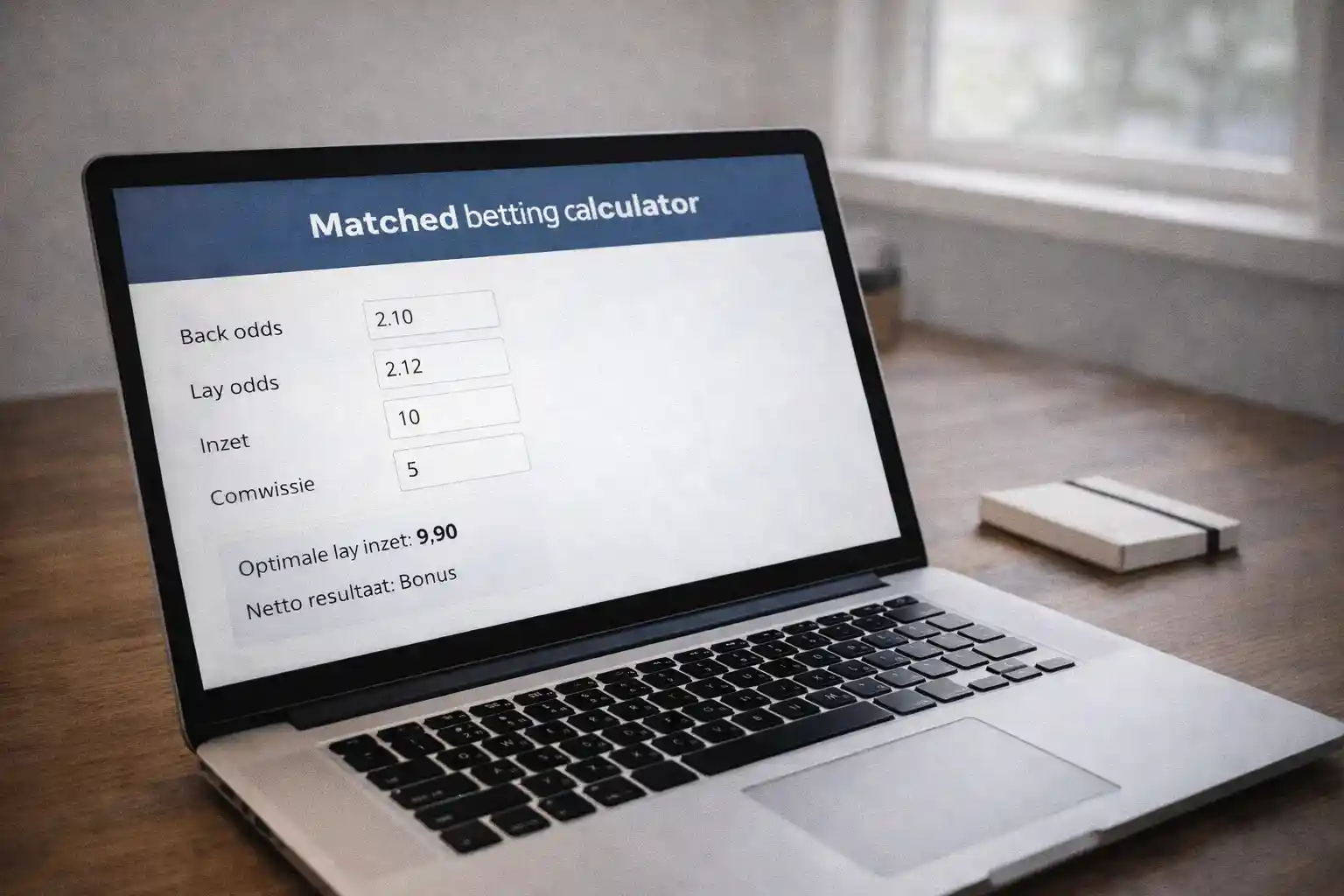 Matched betting calculator op laptop scherm