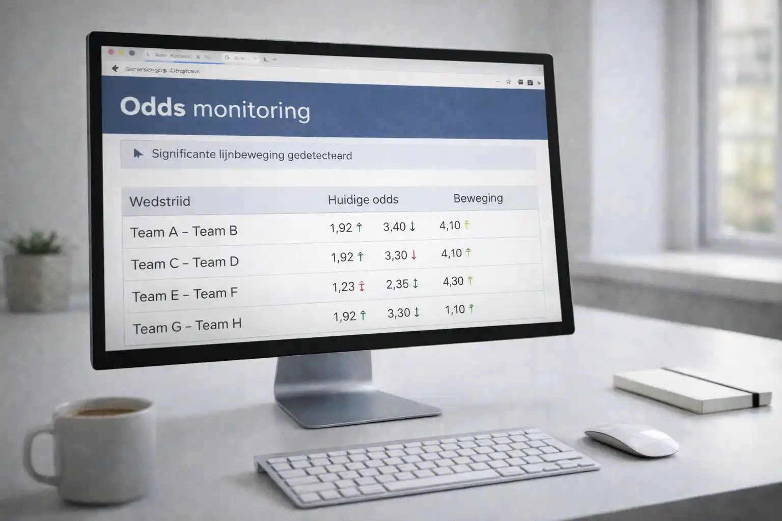 Odds tracking software op computerscherm