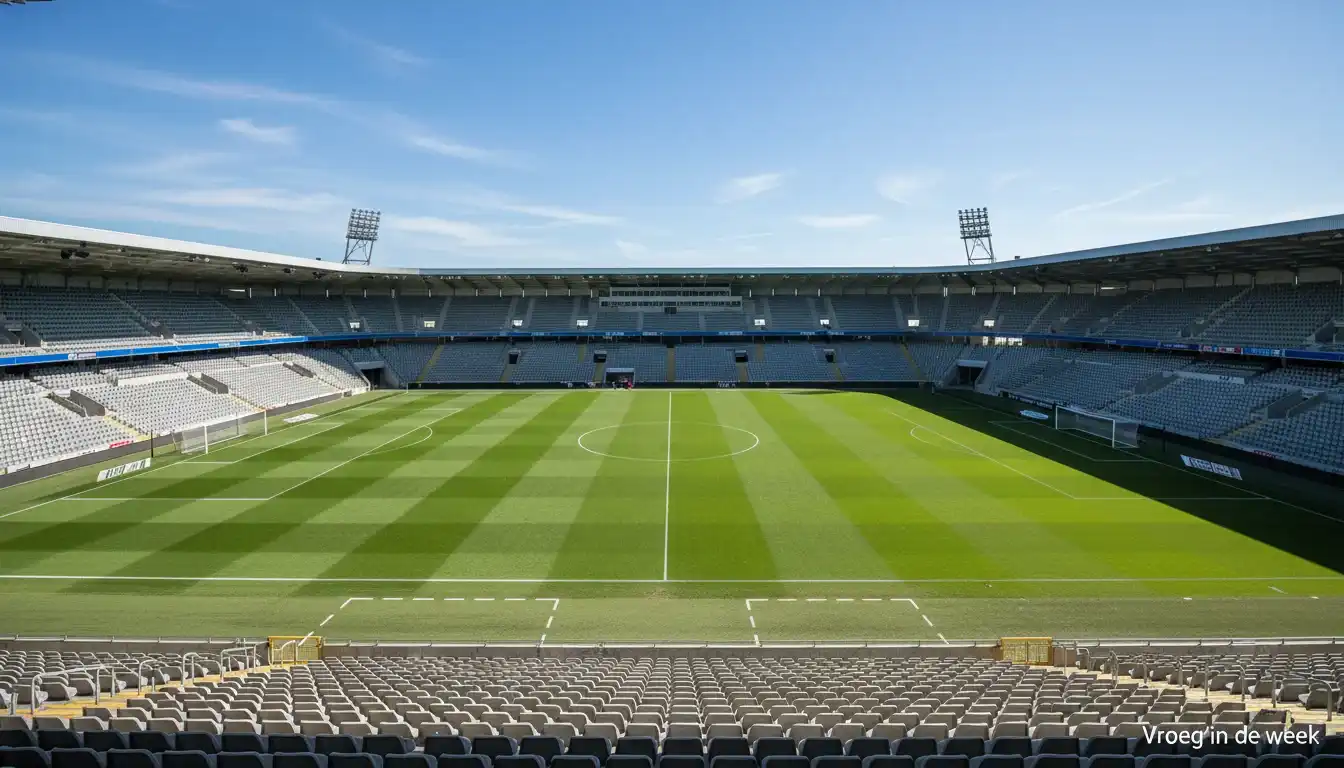 Lege voetbaltribune dagen voor wedstrijd in daglicht