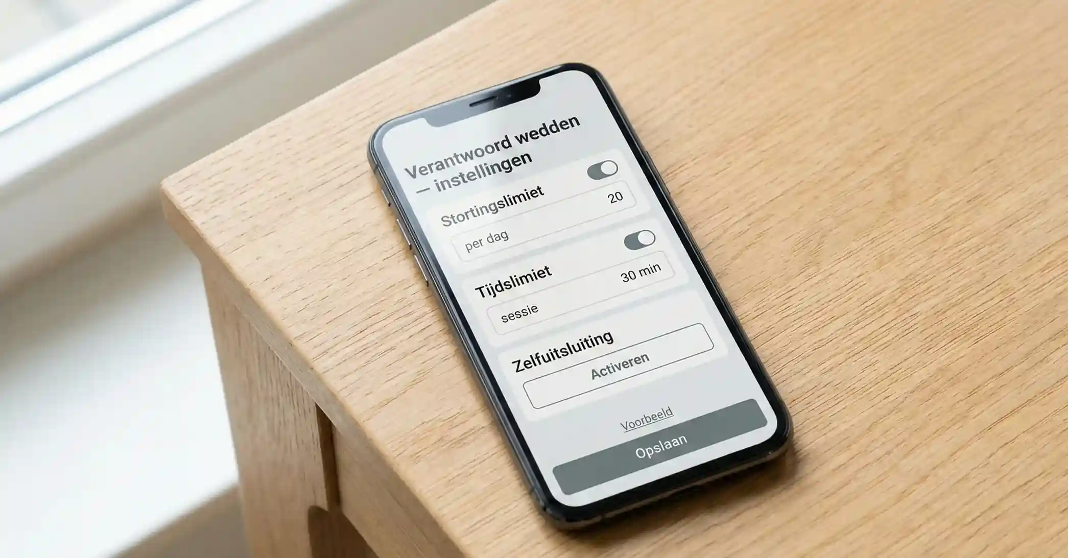 Smartphone met instellingenmenu voor limieten op scherm