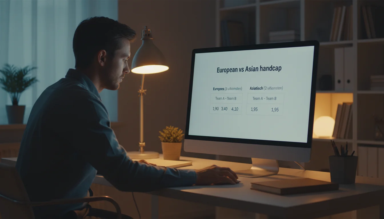Persoon vergelijkt sportweddenschap opties op computermonitor