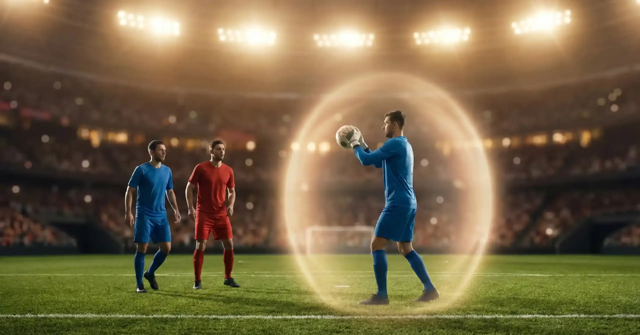 Voetbalwedstrijd met veiligheidsnet concept