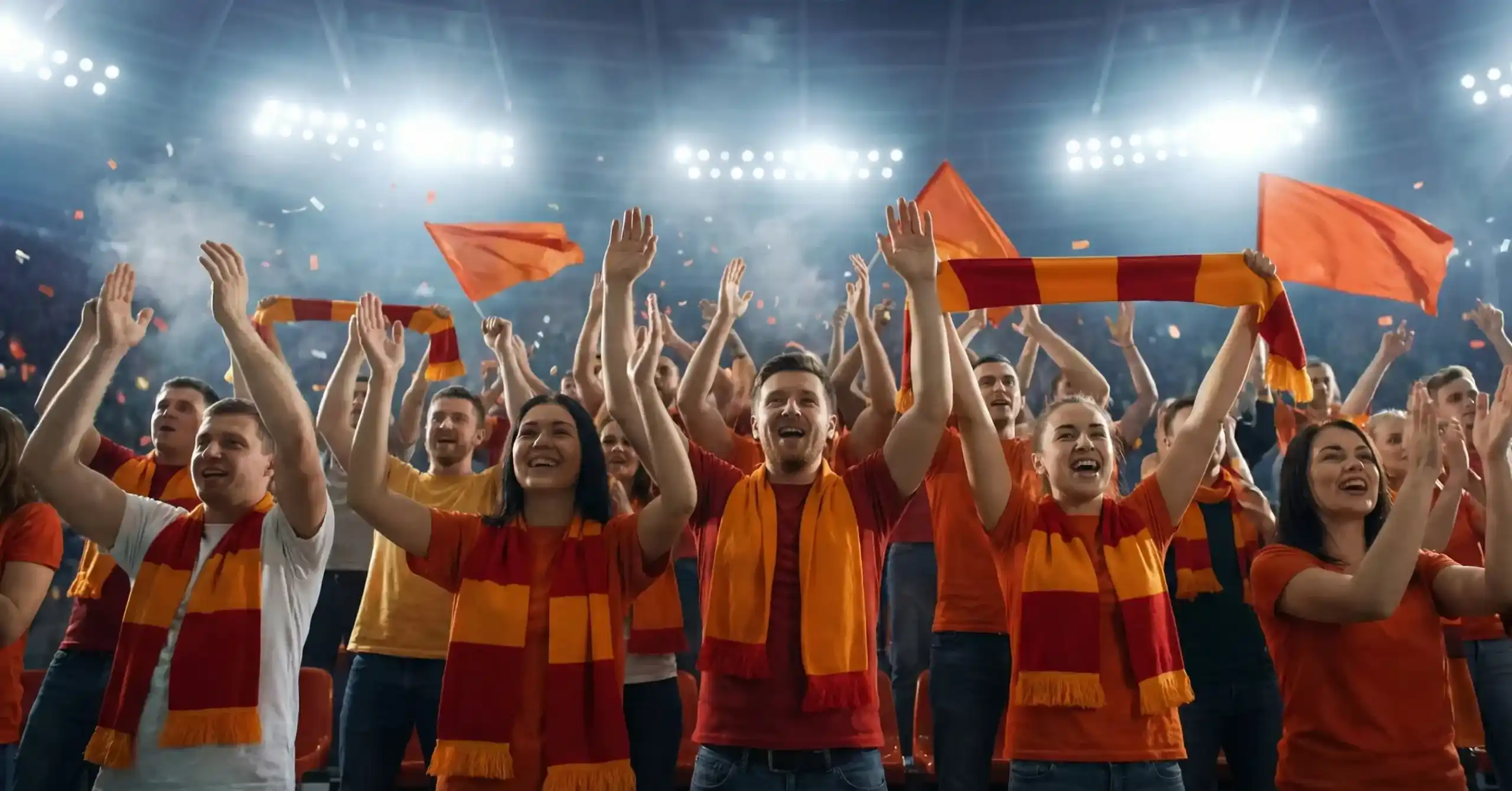 Voetbalsupporters juichen in stadion tijdens wedstrijd