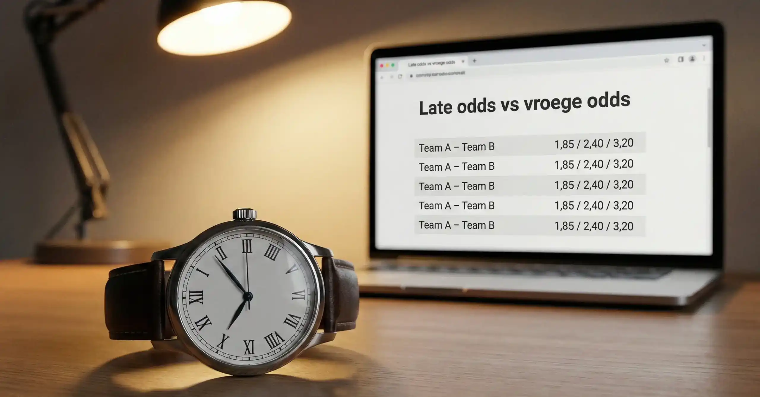 Klok naast laptop met sportweddenschappen op scherm