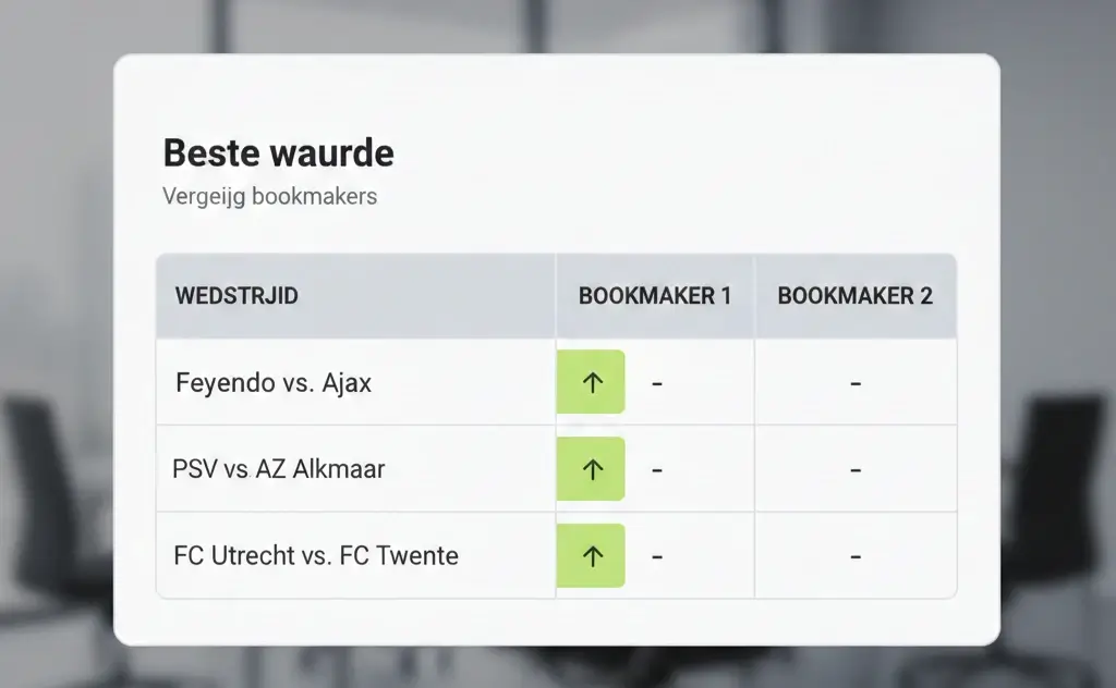 Oddsvergelijker tool die quoteringen van meerdere bookmakers naast elkaar toont