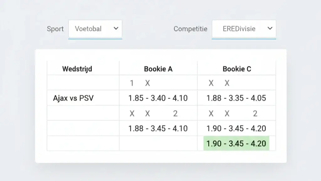 Interface van een oddsvergelijker voor de Nederlandse markt