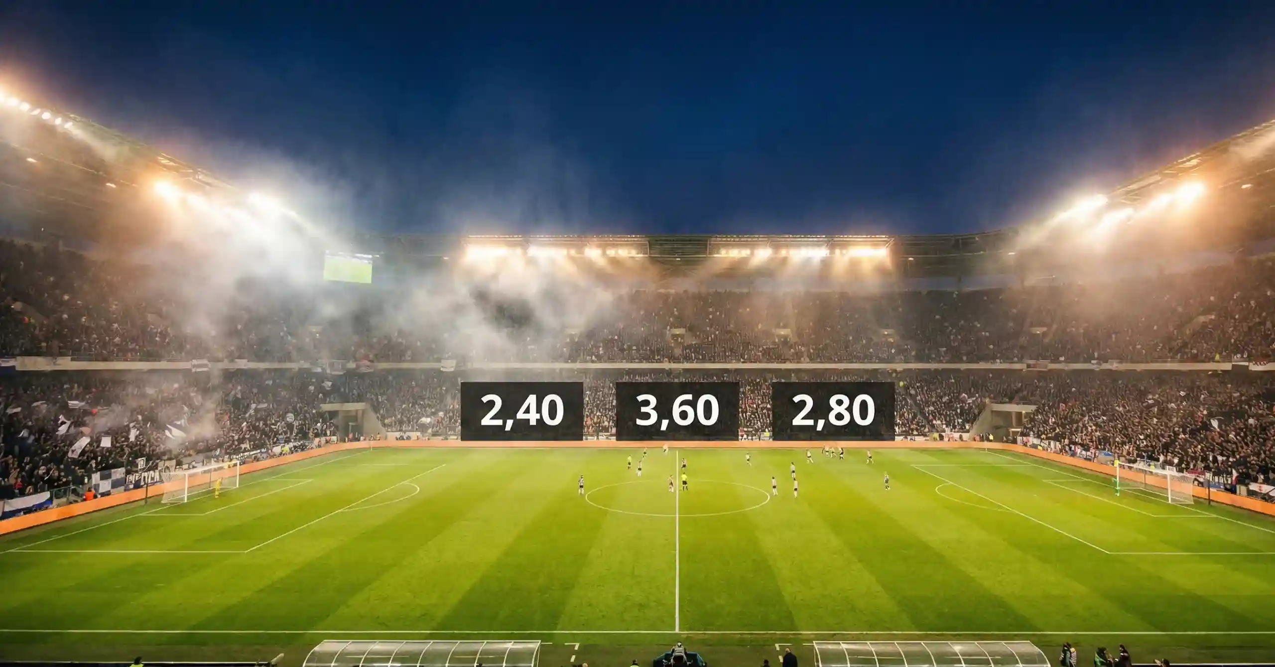 Voetbalwedstrijd met quoteringen op een scorebord