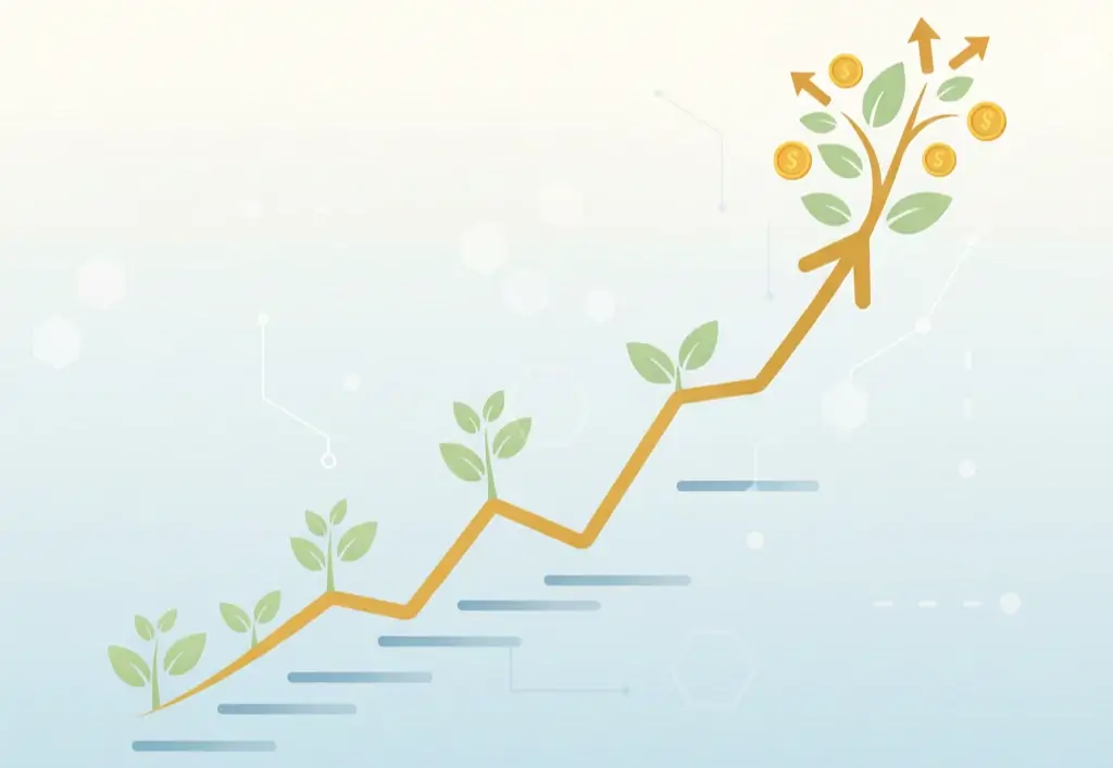 Lange termijn groei grafiek voor value betting strategie met positieve trend